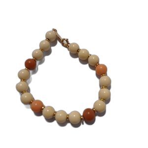 Vintage Napier Child’s Bracelet 6.5” Ivory Peach Beads Gold Tone Signed